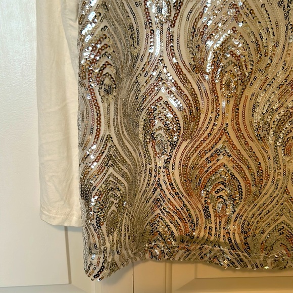 Brand New HSN Joan Boyce Cream Sequin Long Sleeve Vneck Top, sz 1x, NWT - Picture 3 of 5